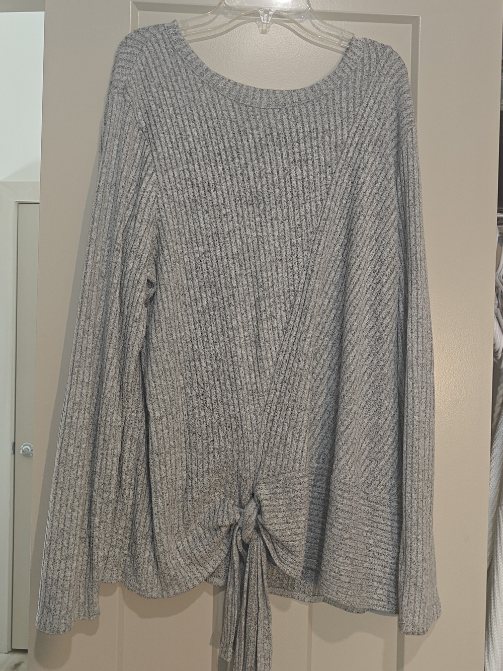 Simply Vera Vera Wang Light Gray Ribbed Tie-Front Sweatshirt
